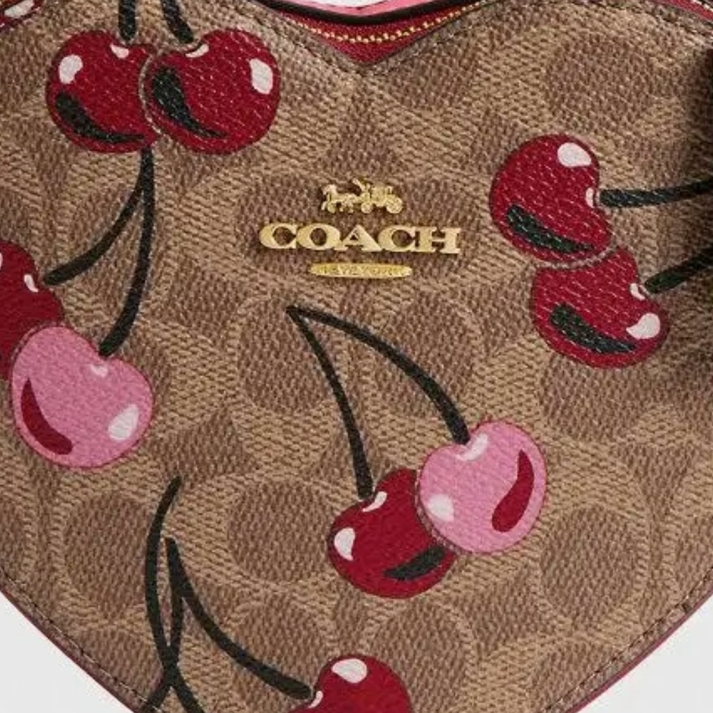 Coach Heart-Shaped Bag with Cherry Print - Brown and Pink - Picture 3 of 7